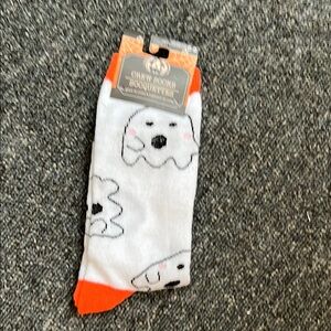 Halloween Ghost Crew Socks - White and Orange NWT
